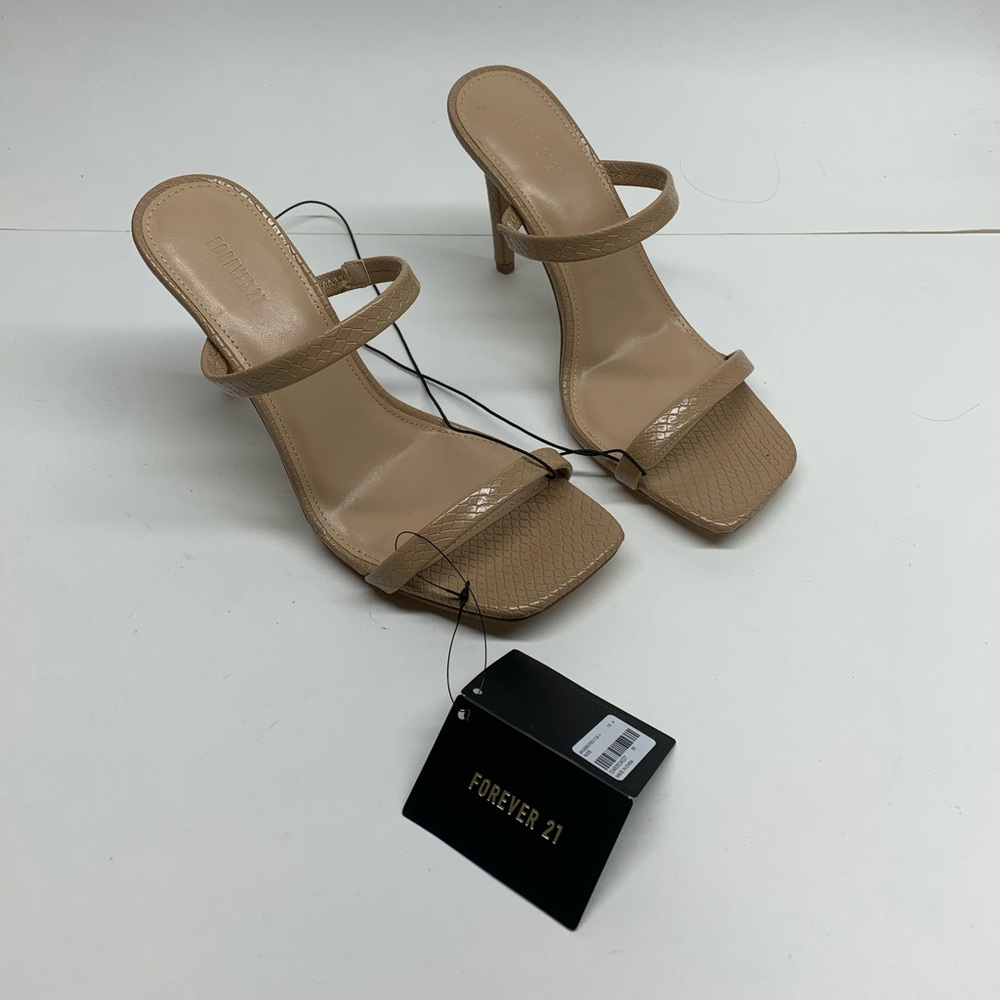 Forever 21 Faux Croc Leather Slip On Strap Braid Heels, Nude, Beige, Size 8, NWT